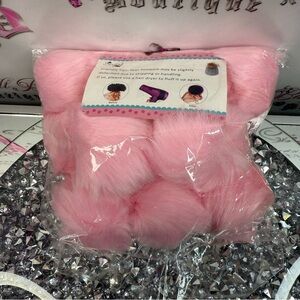 Pink Faux Fur Pom Poms - Soft Fluffy Bag Charms